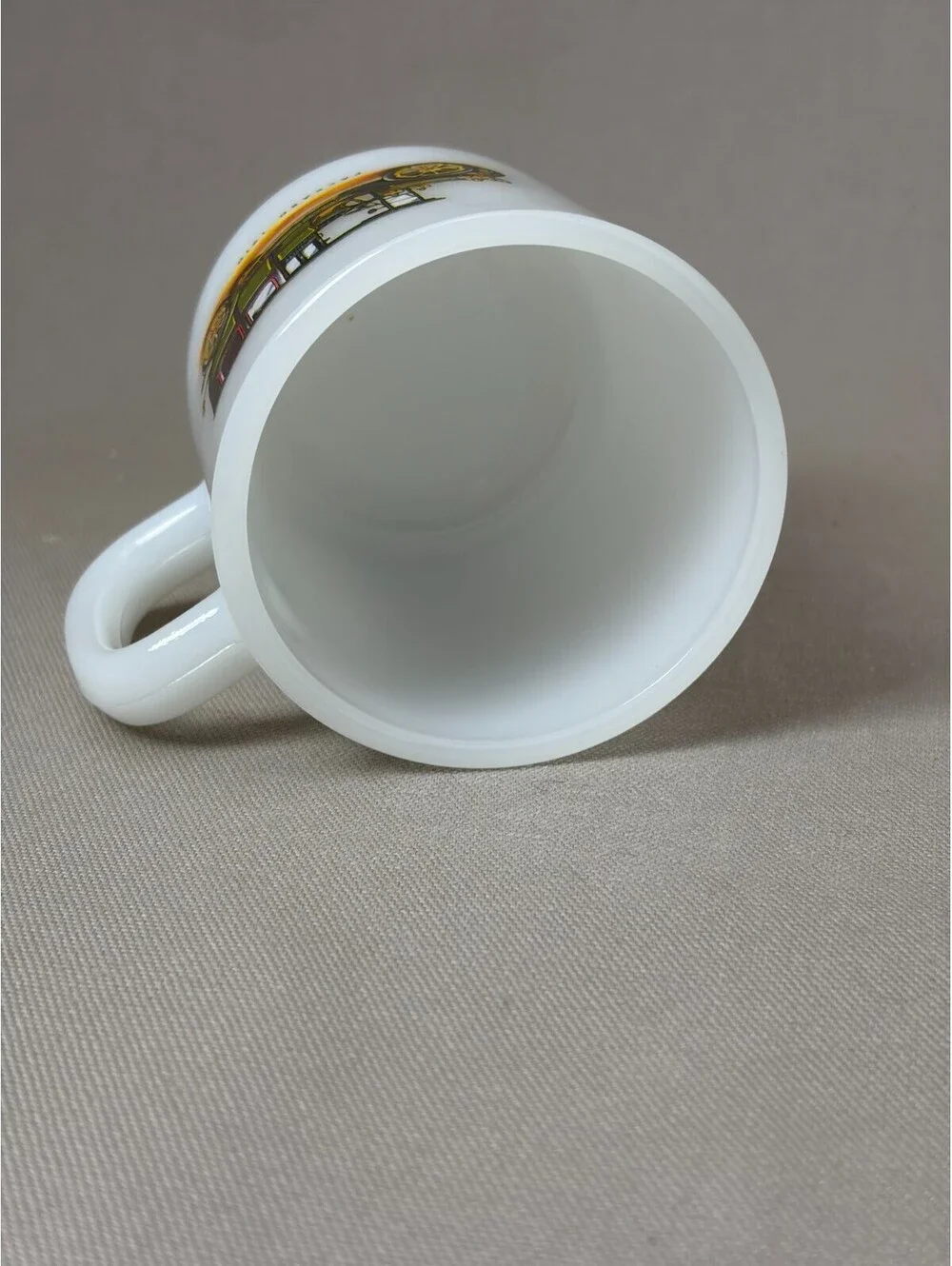 Vintage Milk Glass Stacking Coffee Mug Packard 1910 Antique Car Tea Cup